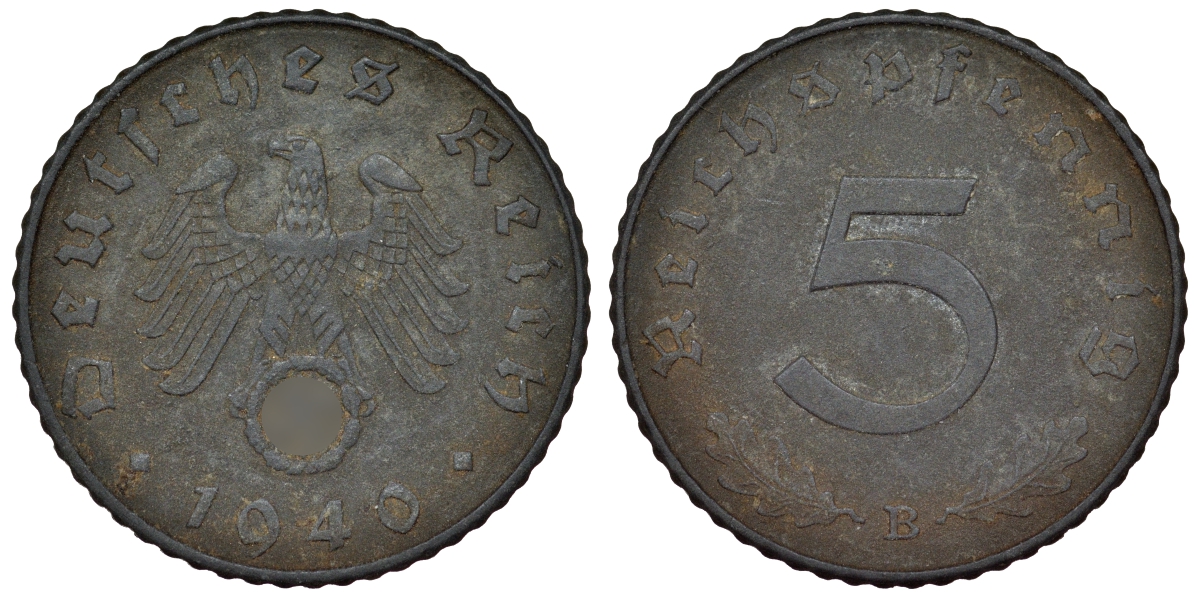 Германия 5 рейхспфеннигов 1940 B KM 100, J. 370 цинк 4121-725