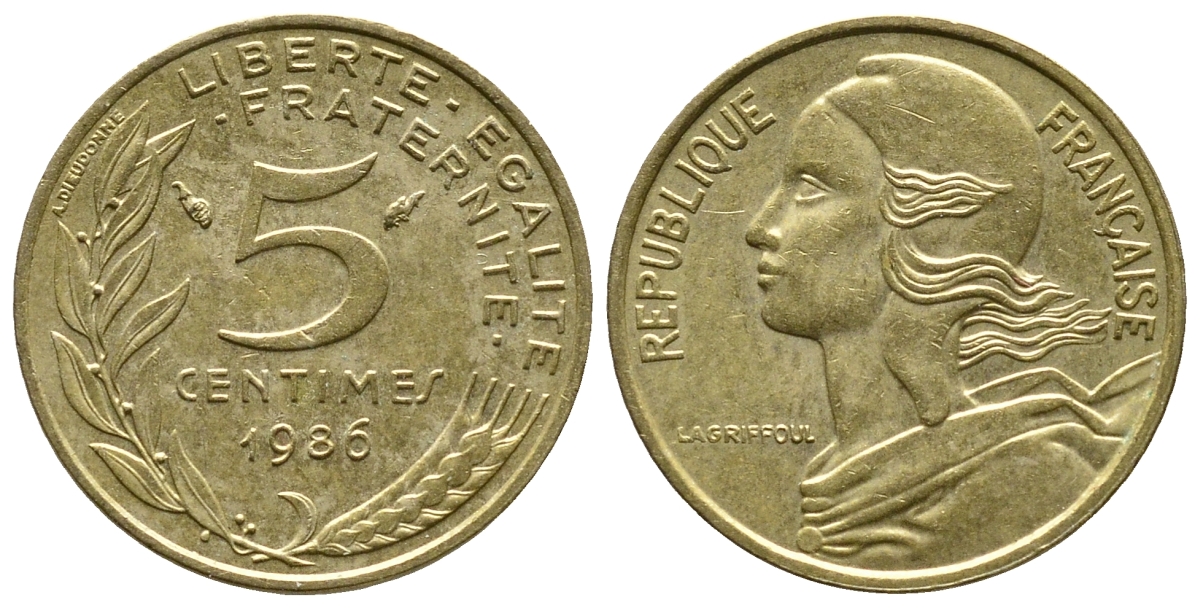 ФРАНЦИЯ 5 САНТИМОВ 1986 ТИП MARIANNE KM 933 медь алюминий никель 93-1314
