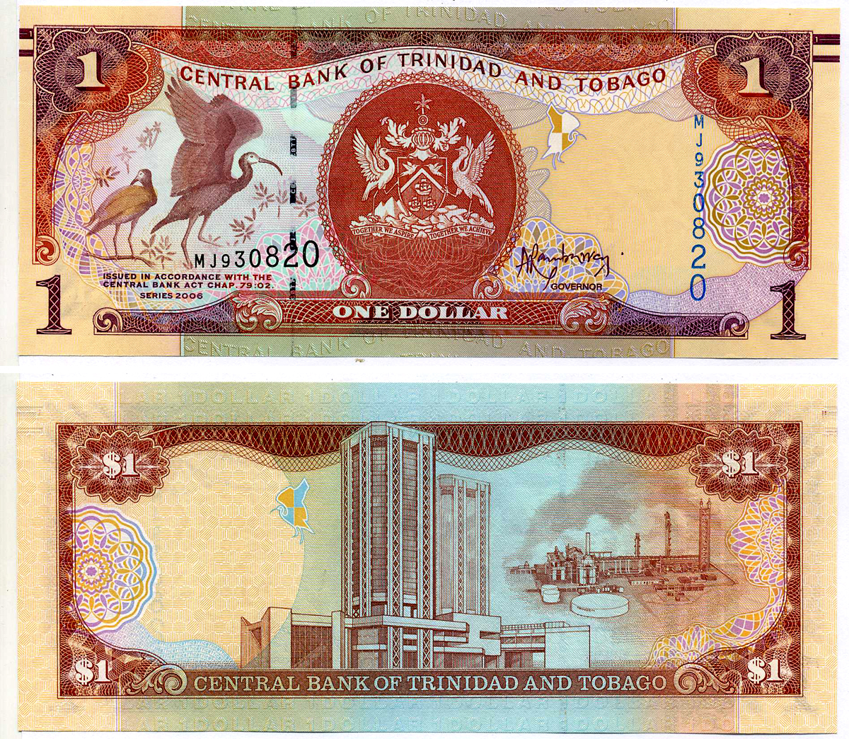 Тринидад и Тобаго 1 доллар 2014 модификация 2006, подпись 9 Pick 46а бумага UNC (пресс) 2197-16-3-2