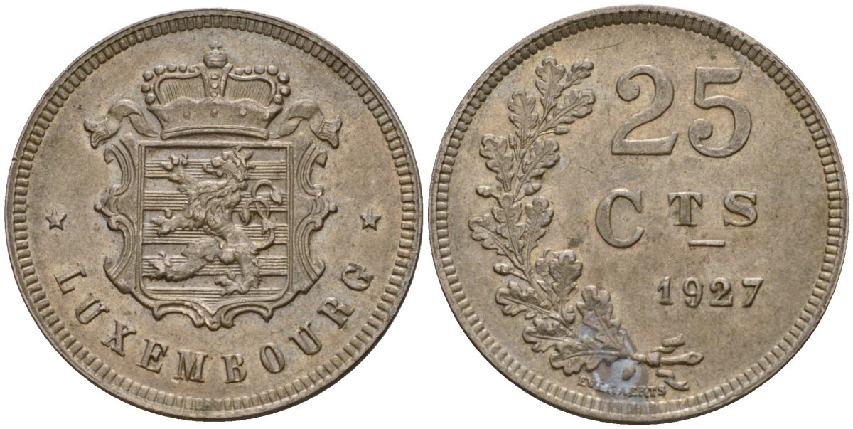 Люксембург 25 сантимов 1927 Шарлотта (1918-1964) KM 37 медно-никель 4122-243