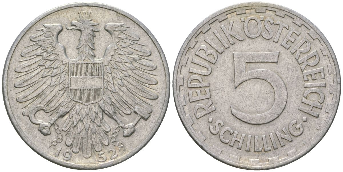 Австрия 5 шиллингов 1952 KM 2879 алюминий 4593-325