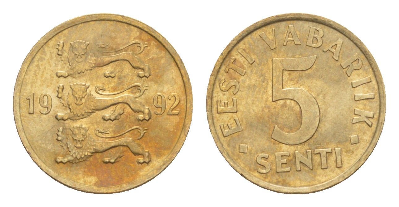 Эстония 5 сентов 1992 KM 21 латунь UNC 4644-1269