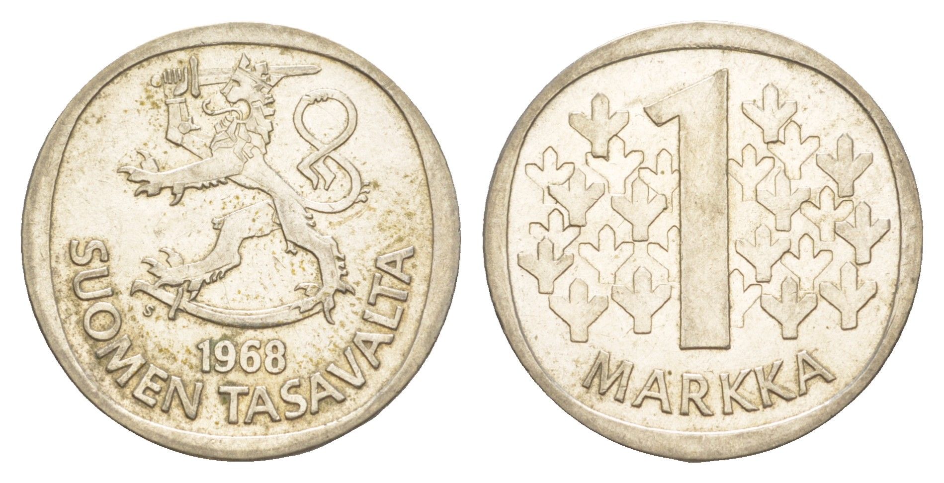 Финляндия 1 марка 1968 KM 49 серебро aUNC 4650-243