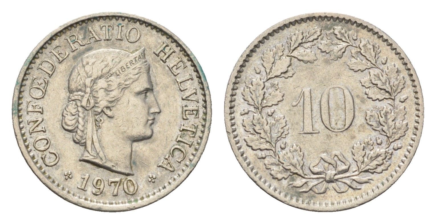 Швейцария 10 раппенов 1970 KM 27 медно-никель 4685-1034