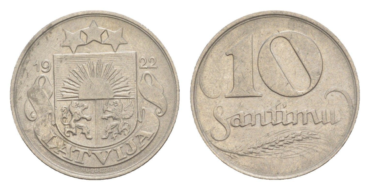 Латвия 10 сантимов 1922 KM 4 никель 3999-1135
