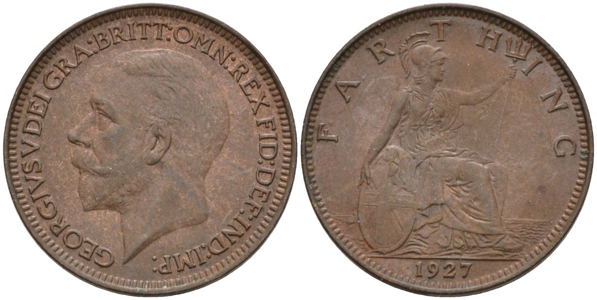 Великобритания 1 фартинг 1927 Георг V (1910-1936) KM 825, Spink 4061 бронза 4596-954
