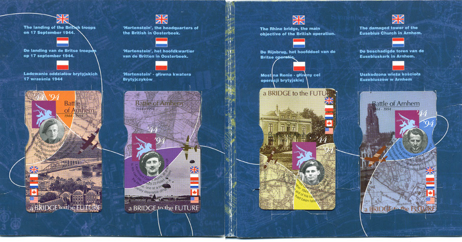 Нидерланды набор из 4 телефонных карточек в буклете 1994 сражения II-ой мировой войны 1-6-1-10