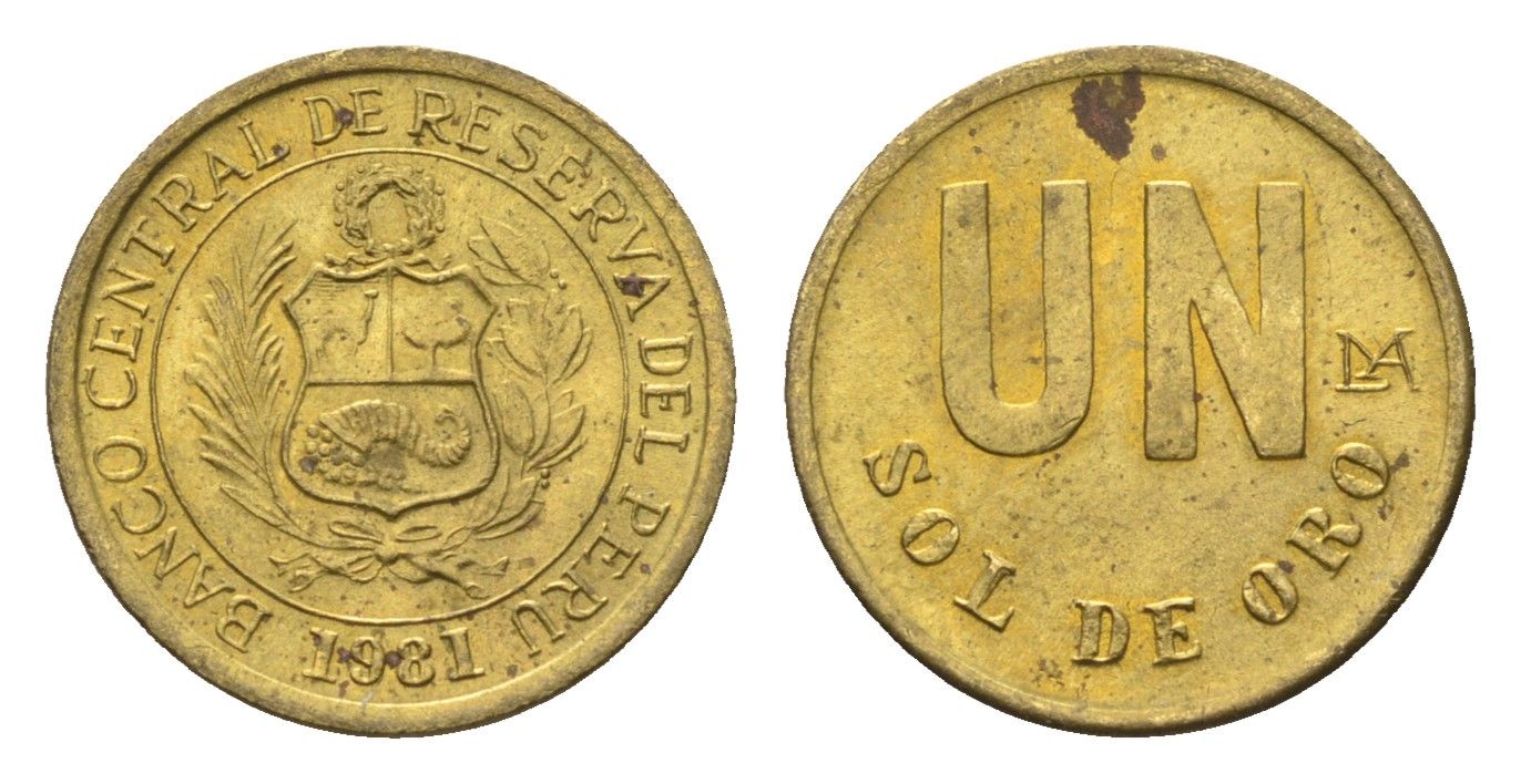 Перу 1 соль 1981 KM 266.2 латунь UNC 4664-462