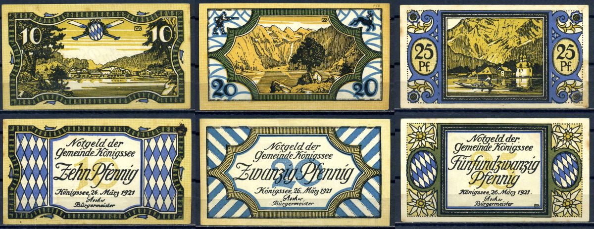 Кёнигсзе (Бавария) набор из 3 банкнот (10, 20 и 25 пфеннигов) 1921 Mehl Grabowski 0727.1-1/3, 2/3, 3/3 бумага aUNC 7556-9-2-2