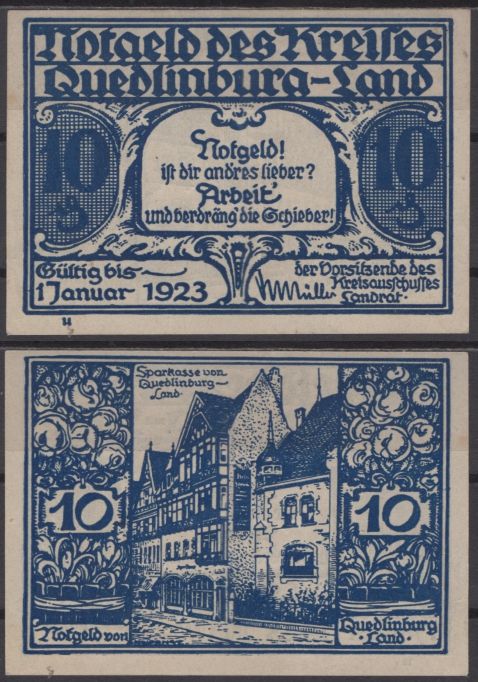 Кведлинбург-Ланд 10 пфеенигов 1923 бумага UNC (пресс) 8595-1-3-2
