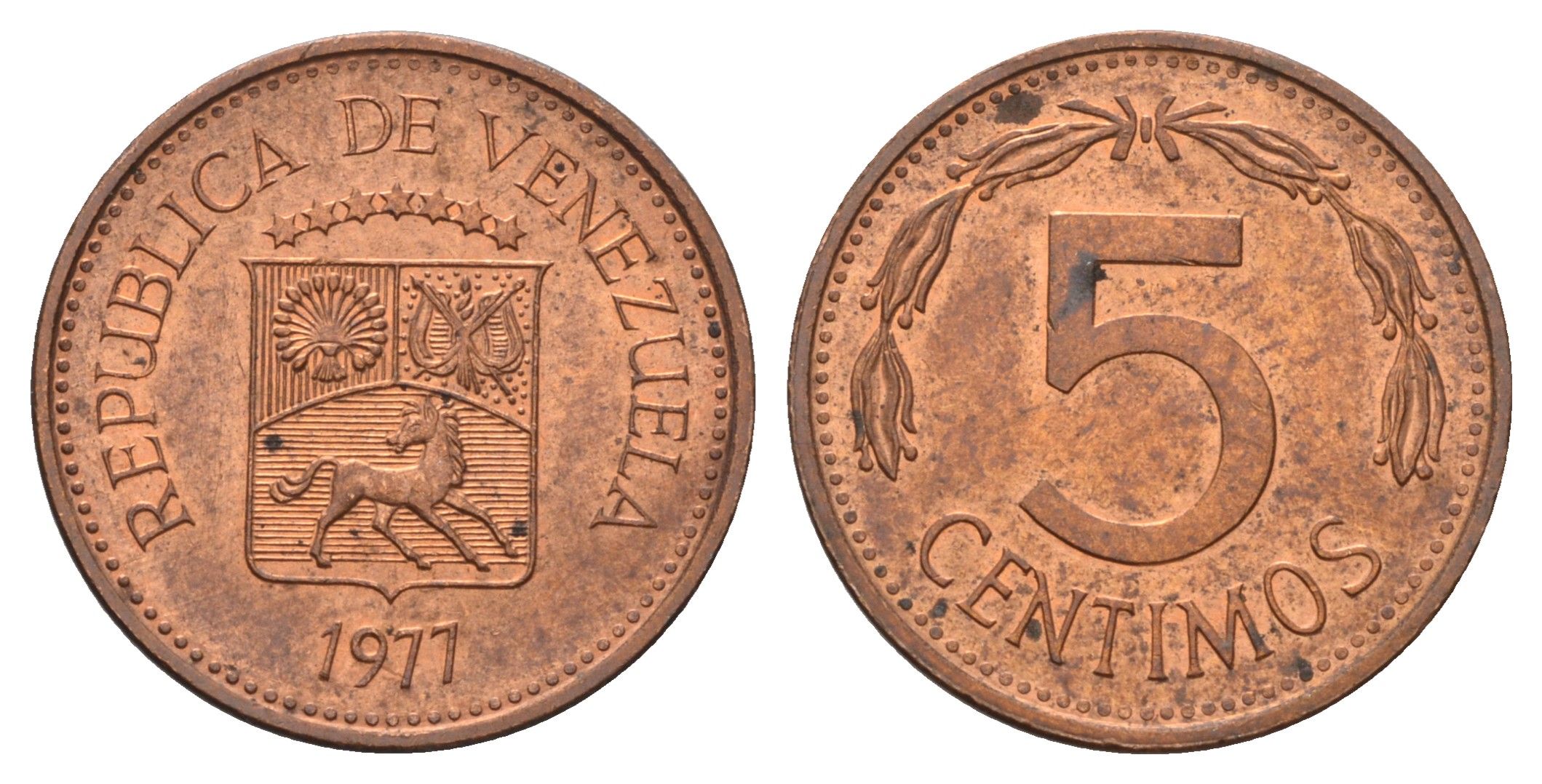 Венесуэла 5 сентимо 1977 Y 49 сталь плакированная медью 116-956