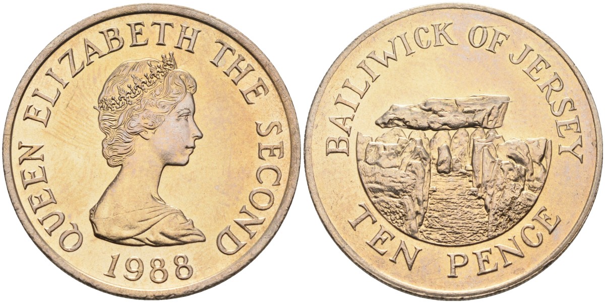 Джерси 10 пенсов 1988 Ла-Хуг-Би, Елизавета II (1952-) KM 57.1 медно-никель UNC 4583-311