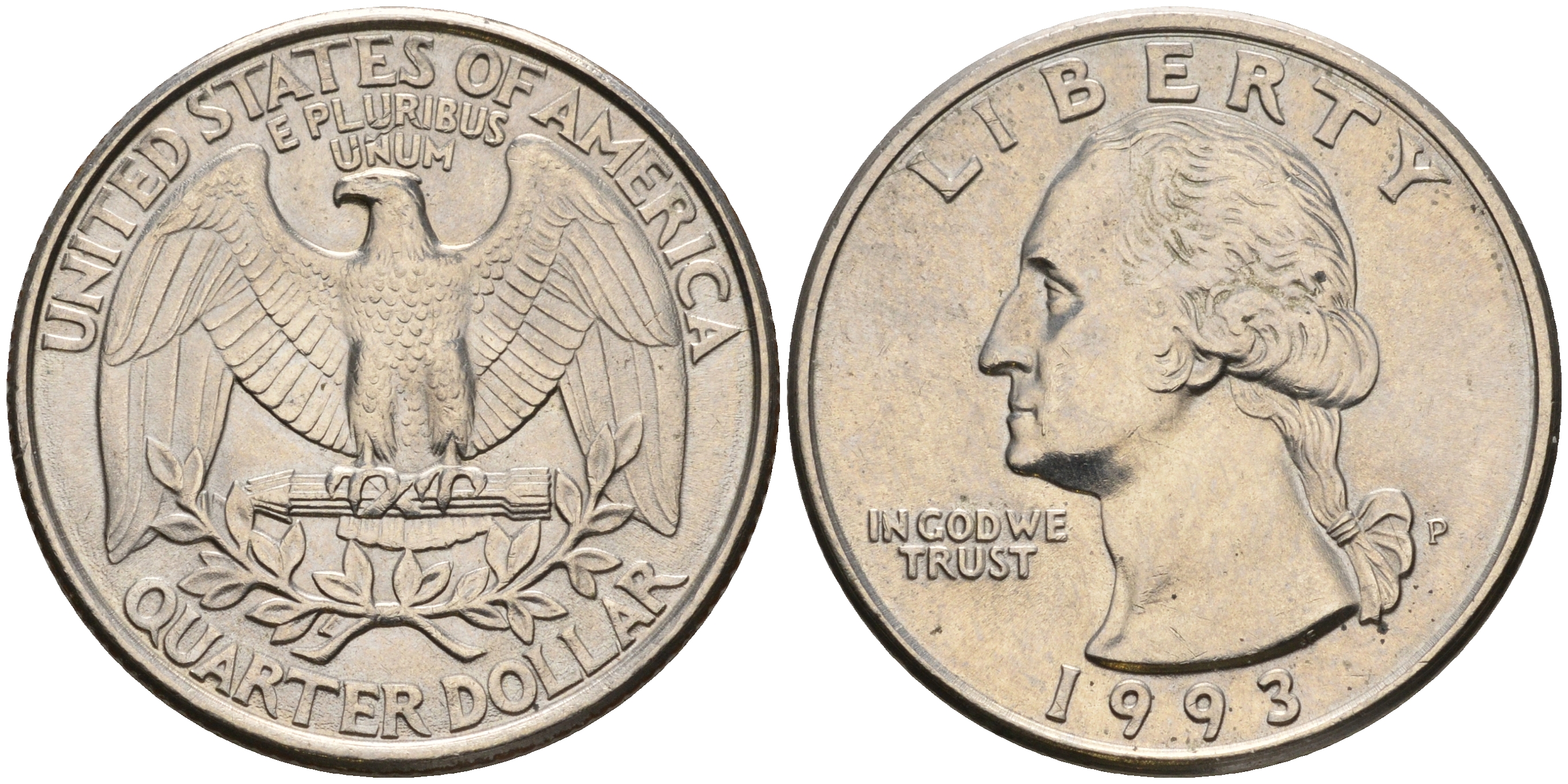 США 25 центов (квотер) 1993 P, Вашингтон KM А164а медь плакированная медно-никелем    4603-956