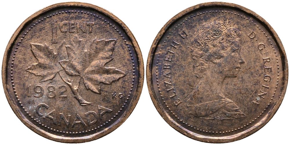Канада 1 цент 1982 Елизавета II (1952-2022), кленовый лист KM 132 бронза 4549-365