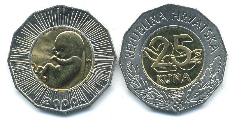 Хорватия 25 кун 2000 Миллениум, эмбрион, рождение нового тысячелетия KM 65 биметалл UNC M13-09
