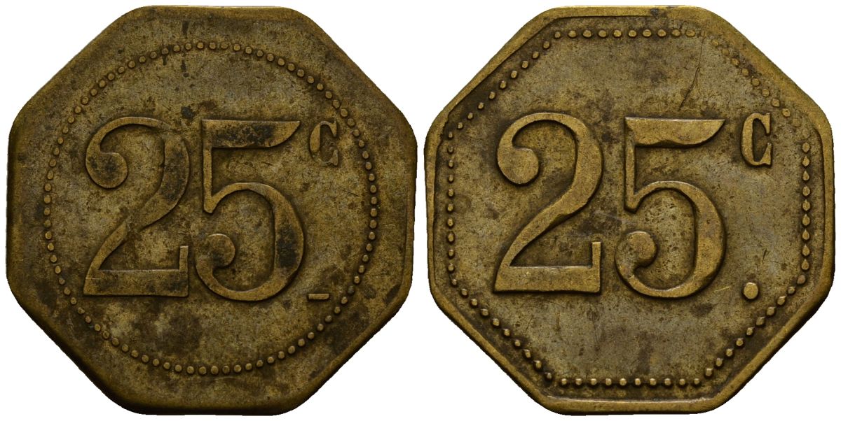 Франция 25 сантимов XIX-XX век ресторанный жетон латунь 4166-441