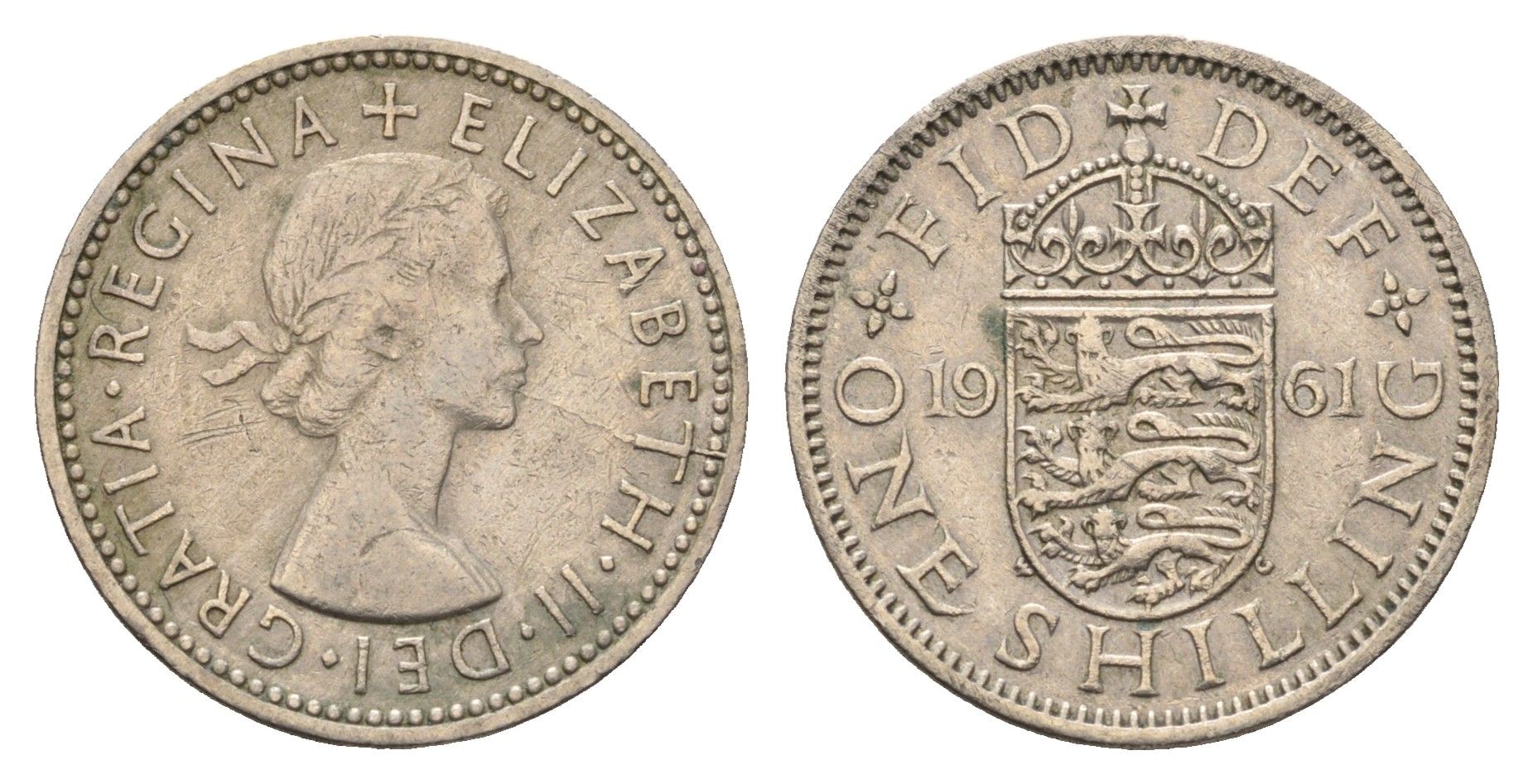 Великобритания 1 шиллинг 1961 Елизавета II (1952-2022), Английский герб KM 904, Spink 4147 медно-никель 4699-514
