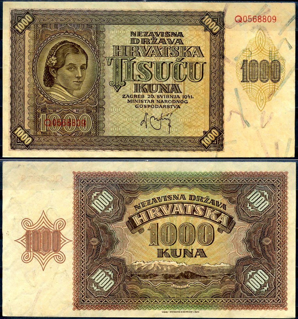 Хорватия 1000 кун 1941 Pick 4 a бумага 7548-101-1-1
