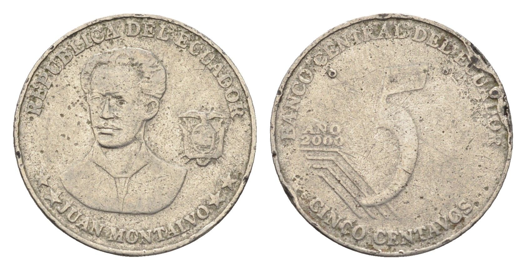 Эквадор 5 сентаво 2000 KM 105 нержавеющая сталь 4664-425