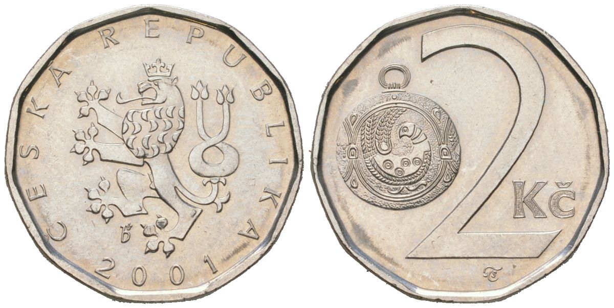 Чехия 2 кроны 2001 b’ KM 9 сталь плакированная никелем aUNC 4516-617