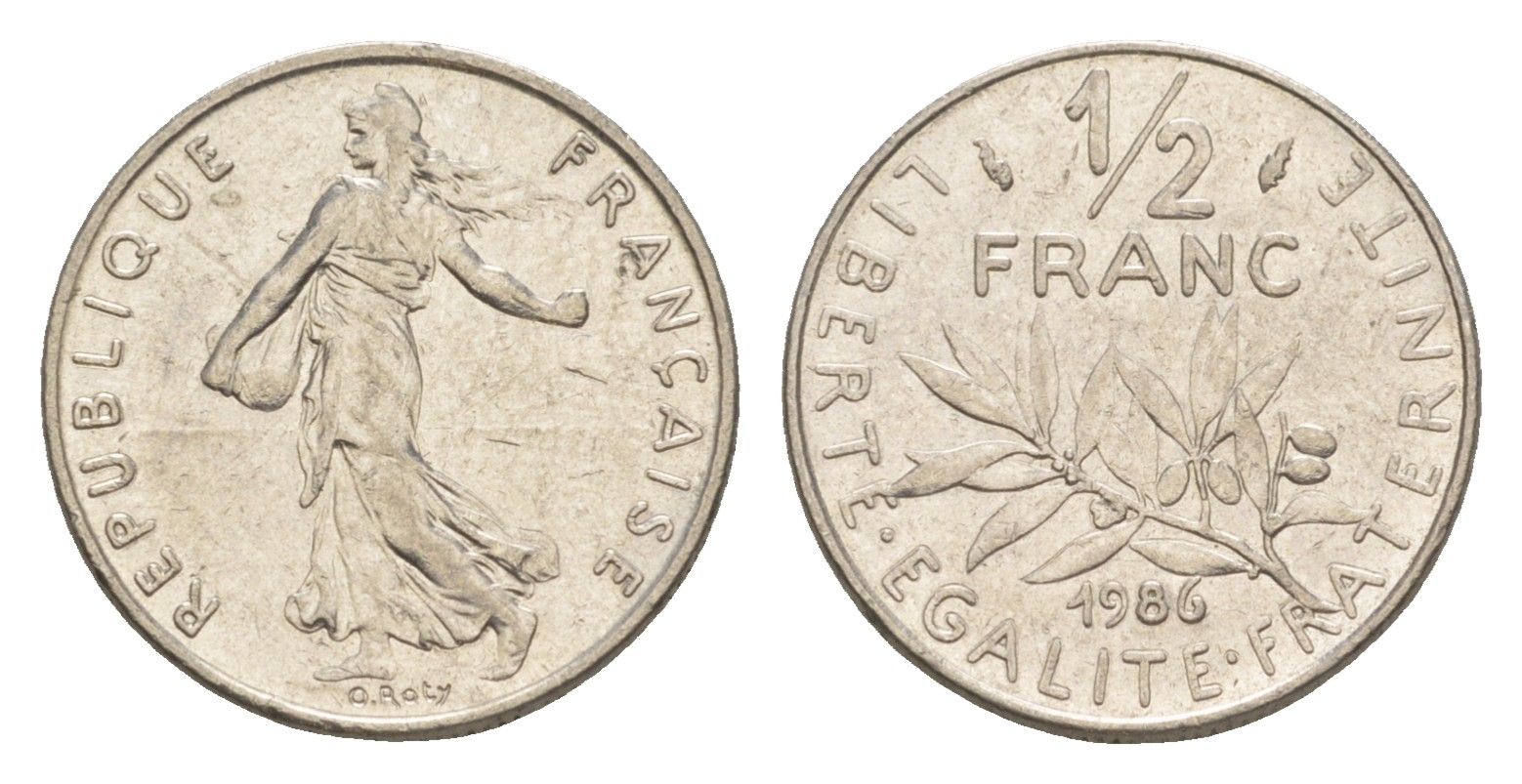 Франция 1/2 франка 1986 сеятель KM 931.1, Le Franc 198.25 никель 4649-1228