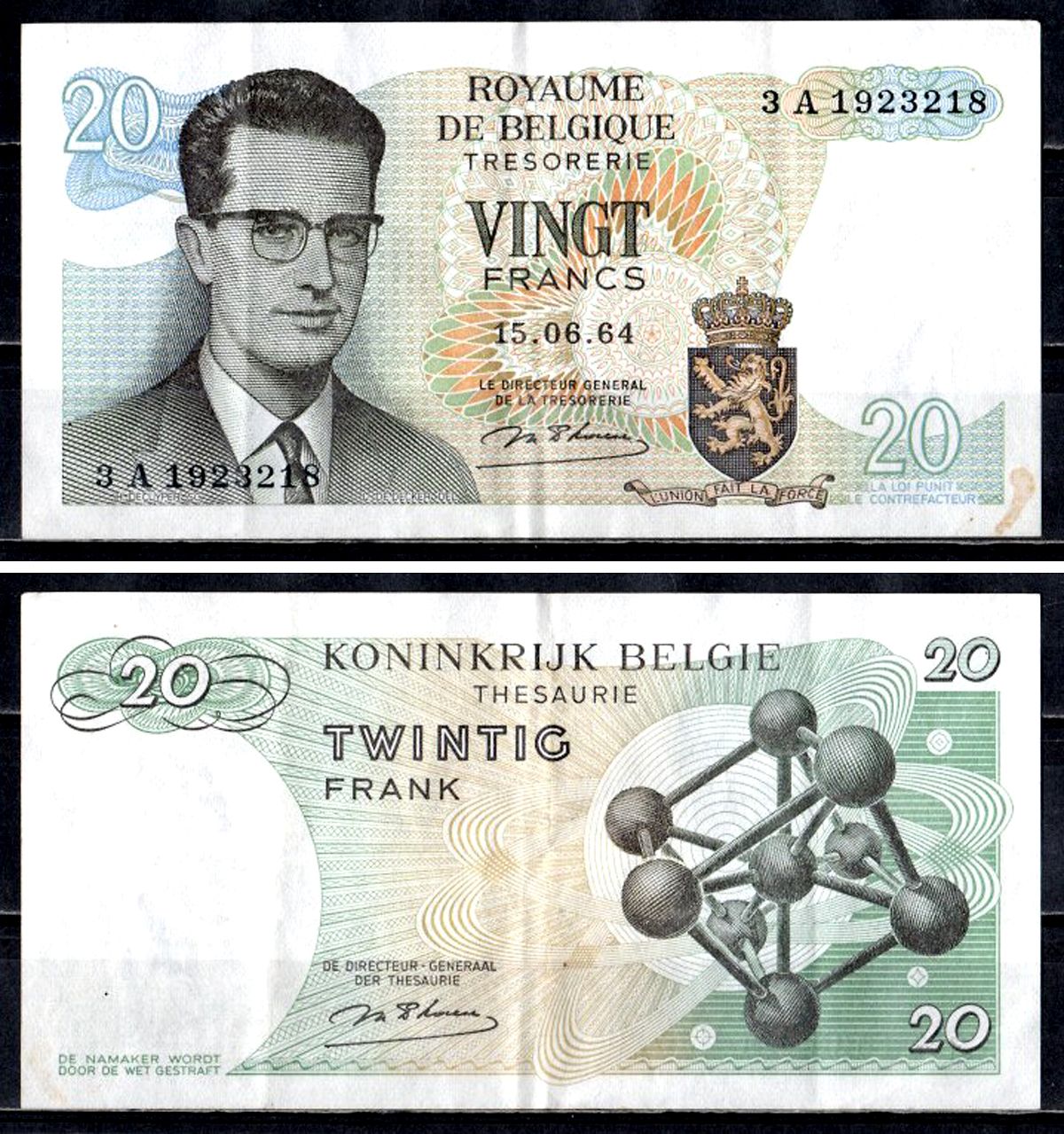 Бельгия 20 франков 1964 Pick 138 (1) бумага 6312-31-3-2