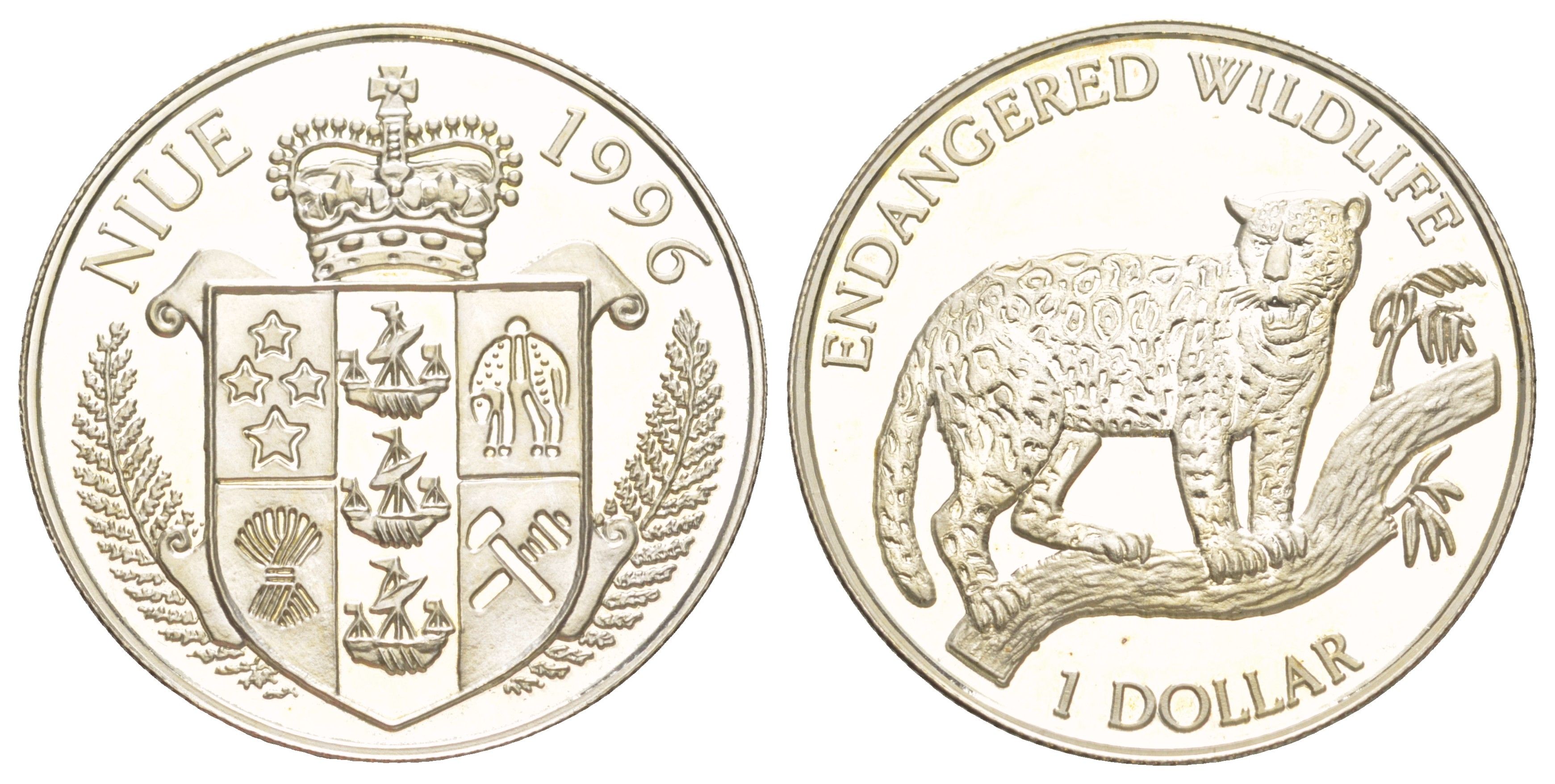 Ниуэ 1 доллар 1996 Вымирающие виды - Ягуар KM 113 серебро PROOF 1091-6-53