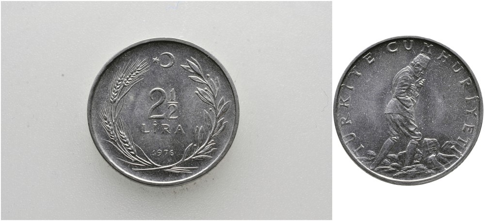 ТУРЦИЯ 2 1/2 ЛИРЫ 1976 KM 893.2 нержавеющая сталь 29-645