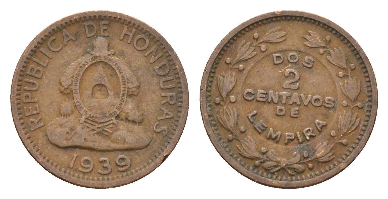 Гондурас 2 сентаво 1939 KM 78 бронза 4674-962