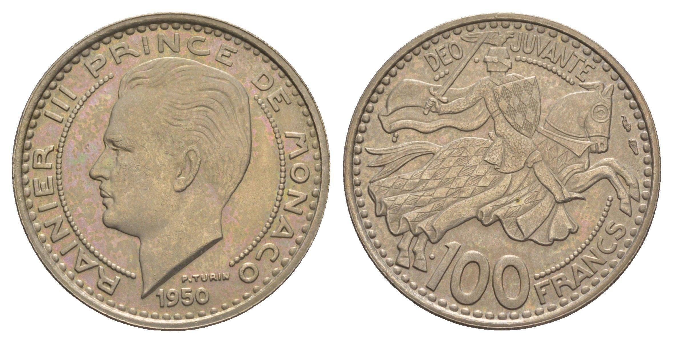 Монако 100 франков 1950 Ренье III (1949-2005) KM 133 медно-никель 4653-545