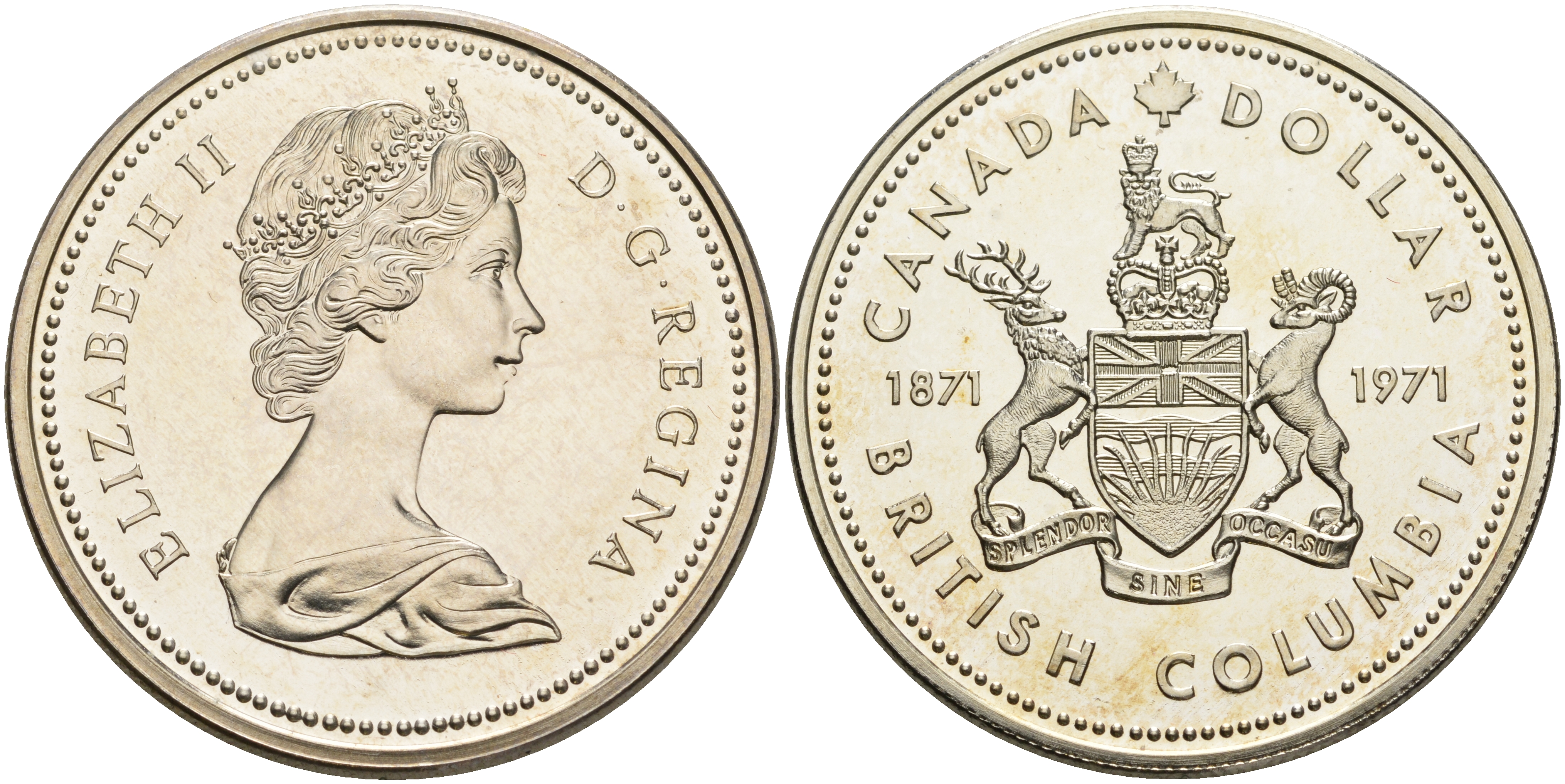 Канада 1 доллар 1971 100 лет со дня присоединения провинции Британская Колумбия (1871-1971) KM 80 серебро UNC 1076-2-54