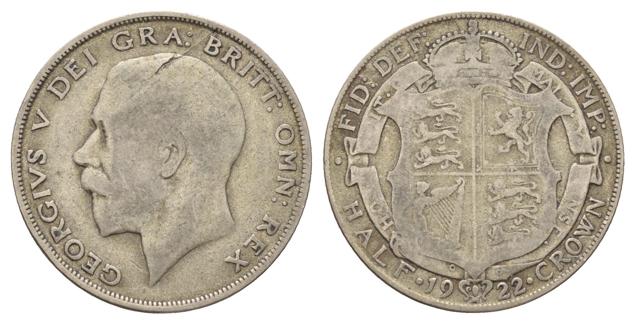 Великобритания 1/2 кроны 1922 Георг V (1910-1936) KM 818.1a, Spink 4021 серебро 4667-236