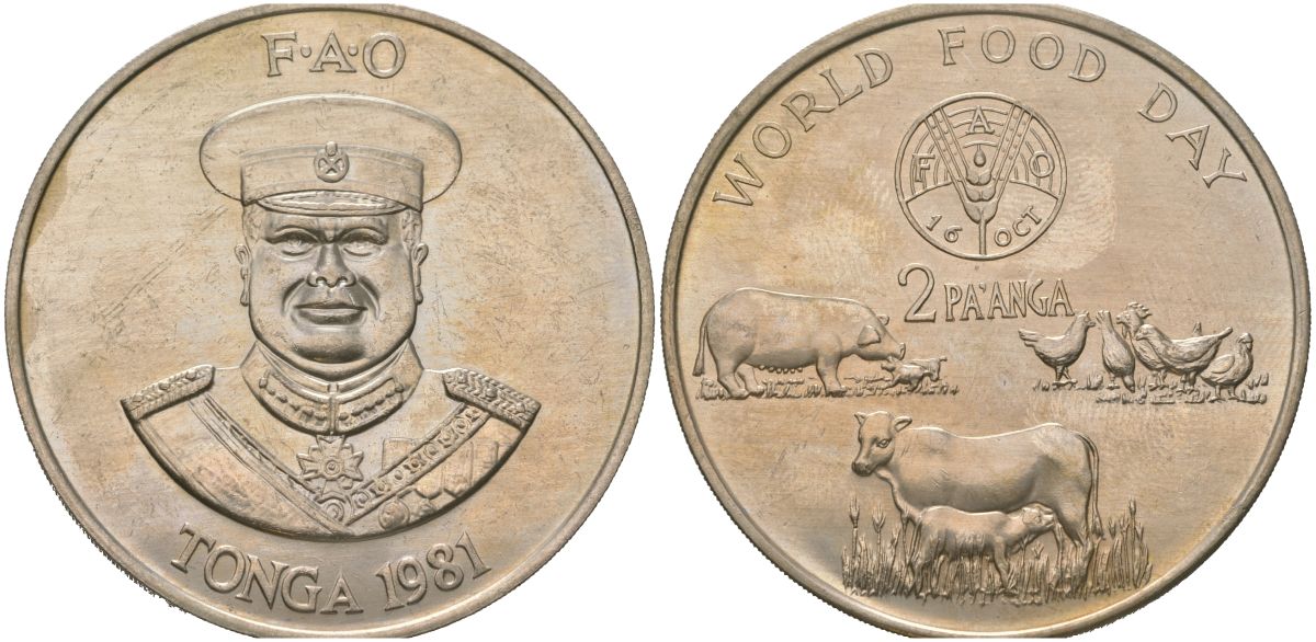 Тонга 2 паанга 1981 ФАО - Всемирный день продовольствия KM 73 медно-никель UNC 4113-922