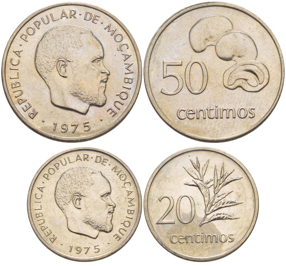 Мозамбик 20 и 50 сентимос 1975 очень редкие KM 94, KM 95 медно-никель UNC 00-00