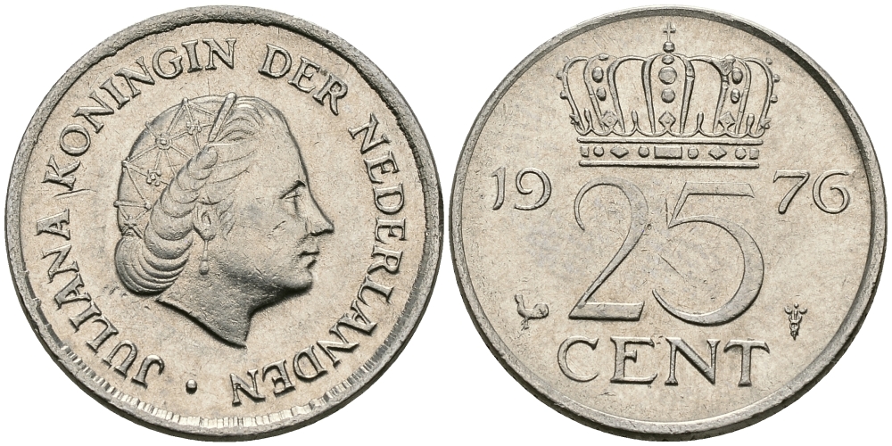 НИДЕРЛАНДЫ 25 ЦЕНТОВ 1976 ЮЛИАНА KM 183 никель 96-243