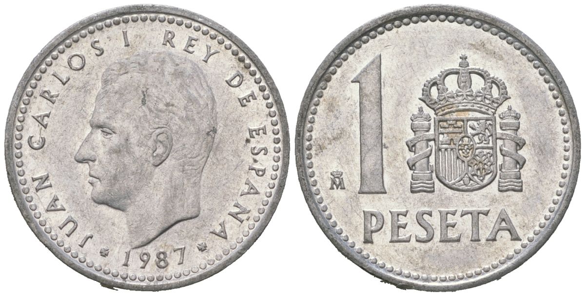 Испания 1 песета 1987 M, Хуан Карлос I (1975-2014) KM 821 алюминий 4618-845