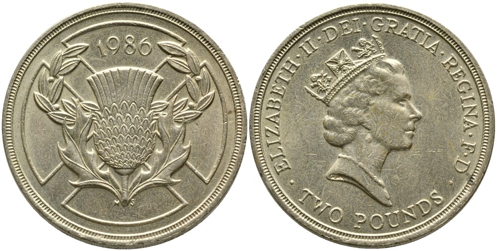 Великобритания 2 фунта 1986 Елизавета II (1952-2022), XIII Игры Британского Содружества KM 947, Spink 4311 (K1) никель латунь 4179-222