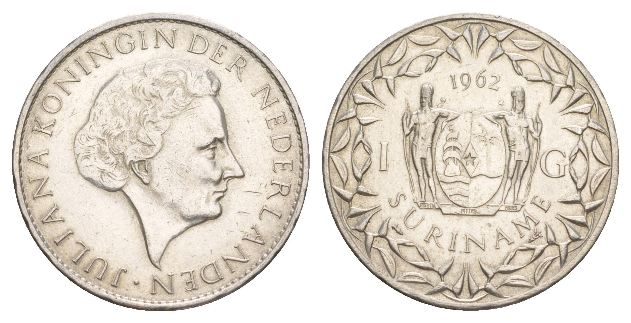 Суринам 1 гульден 1962 KM 15 серебро 413-845