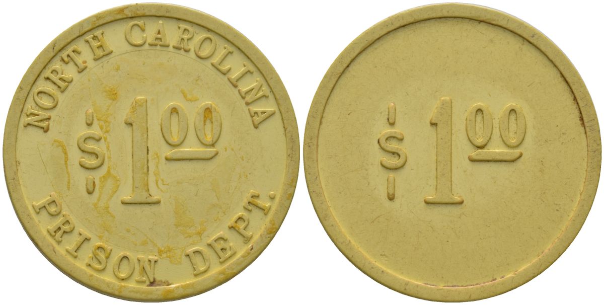 США, тюремное управление Северной Каролины тюремный жетон в 1 доллар ND (1962-1963) пластик 118-525