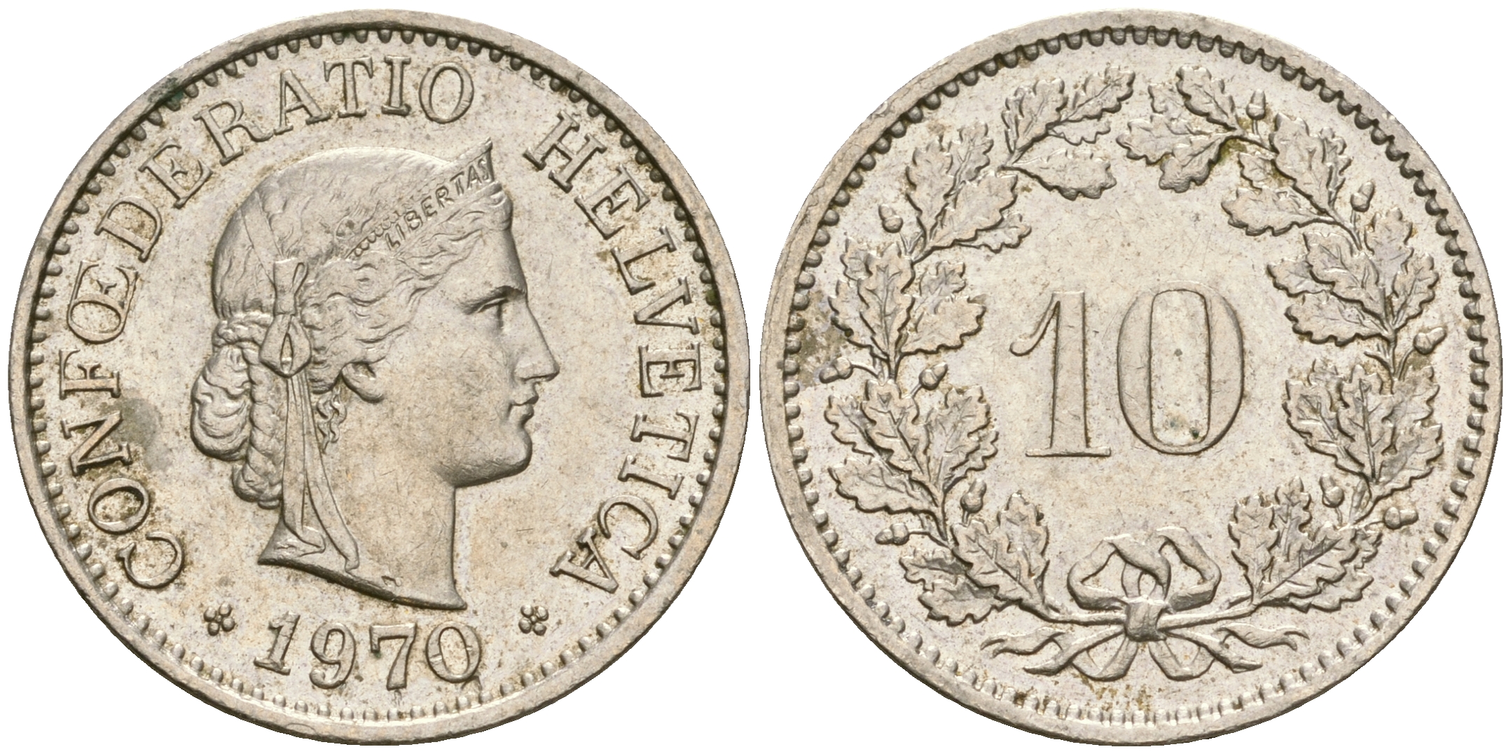 Швейцария 10 раппенов 1970 KM 27 медно-никель 4364-1333