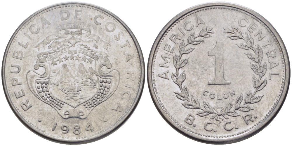 КОСТА-РИКА 1 КОЛОН 1984 В.С.С.R. KM 210.1 нержавеющая сталь 31-611