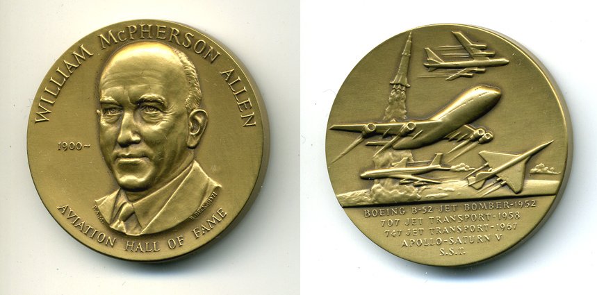 США МЕДАЛЬ ND ЗАЛ СЛАВЫ АВИАЦИИ, ВИЛЬЯМ МАКФЕРСОН АЛЛЕН 45 мм бронза 5-3-27