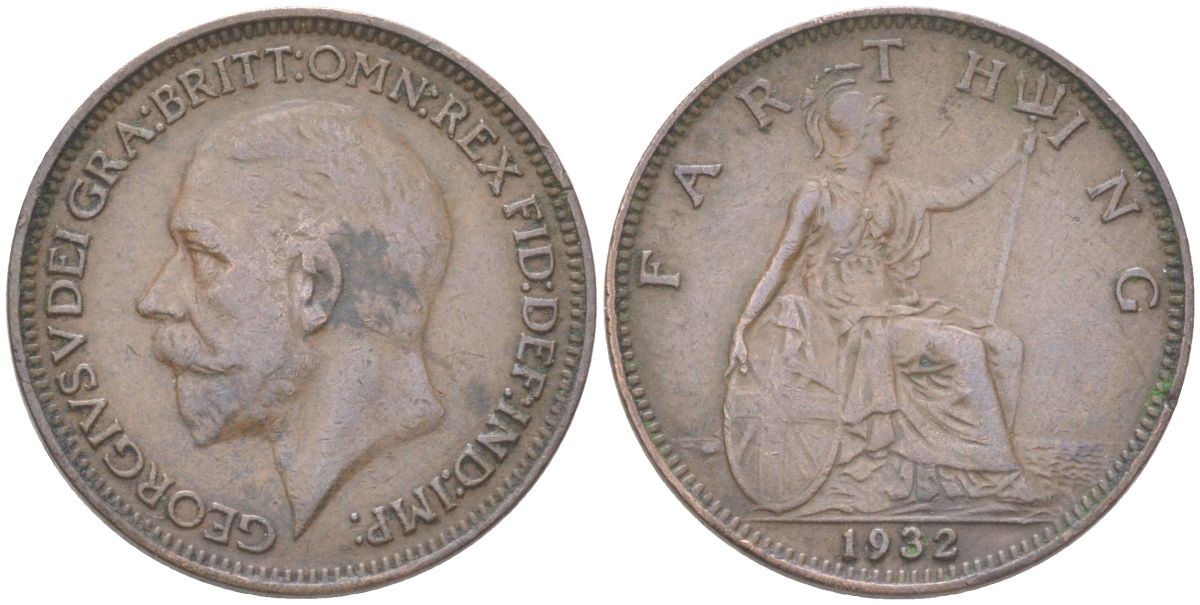 Великобритания 1 фартинг 1932 Георг V (1910-1936) KM 825, Spink 4061 бронза 4613-466