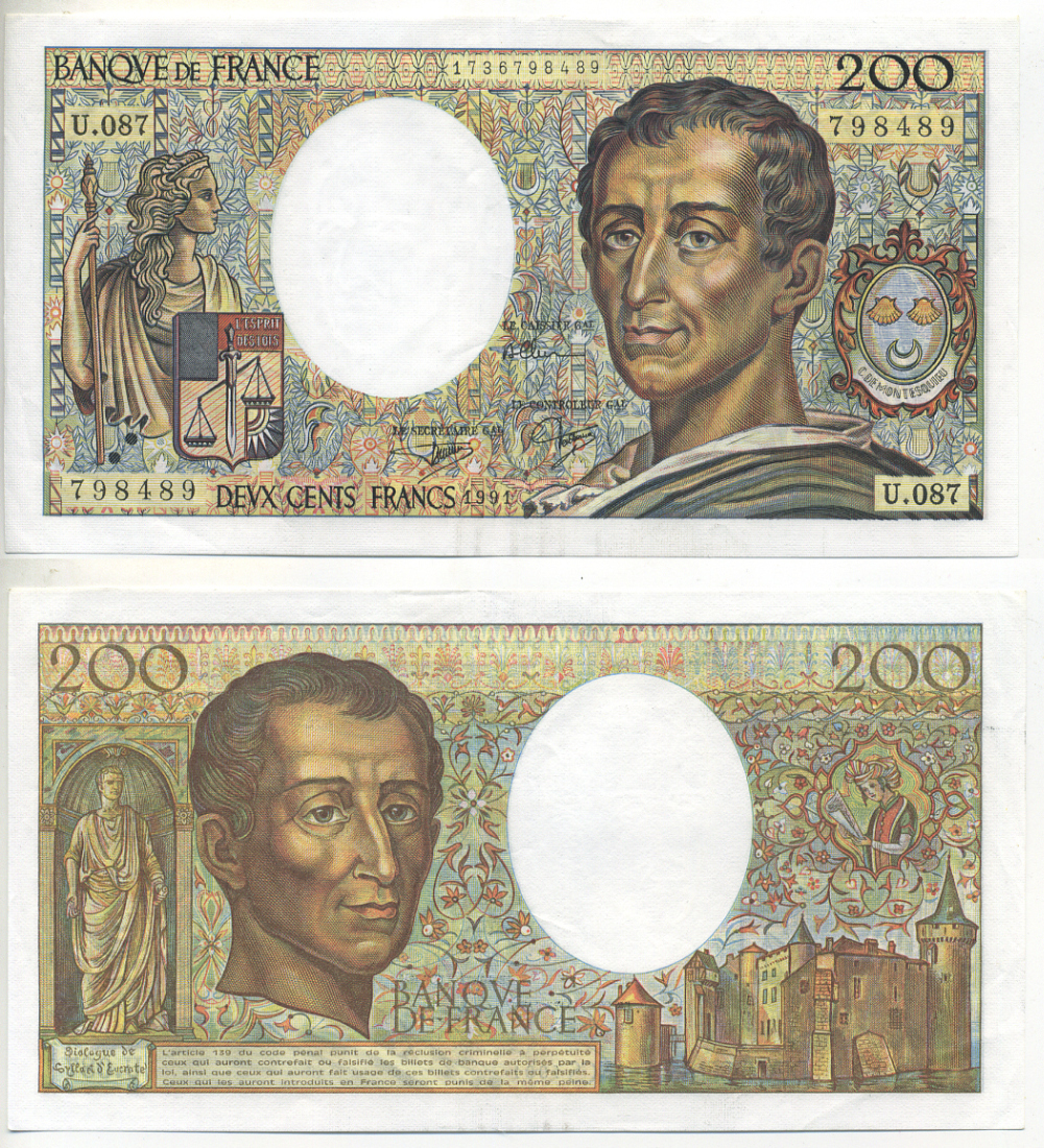 ФРАНЦИЯ 200 ФРАНКОВ 1991 Pick 155d бумага 3295-118-1-1