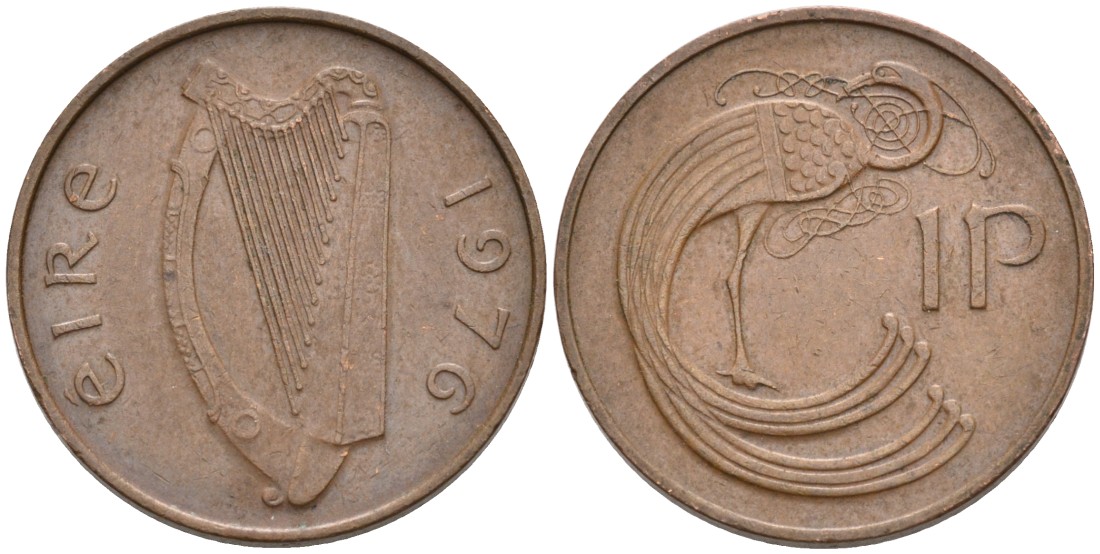 Ирландия 1 пенни 1976 птичка KM 20 бронза 92-146