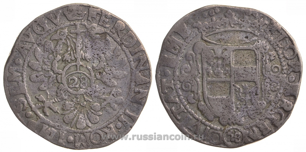 Эмден, город 1 гульден (28 стубер) 1637-1657 Фердинанд III (1637-1658) Dav 508, Knyph. 9646 серебро 00-000-00