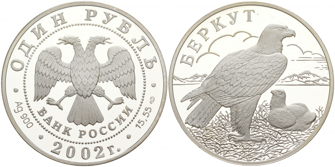 Россия 1 рубль 2002 Беркут KM 760 серебро PROOF 00-000-00