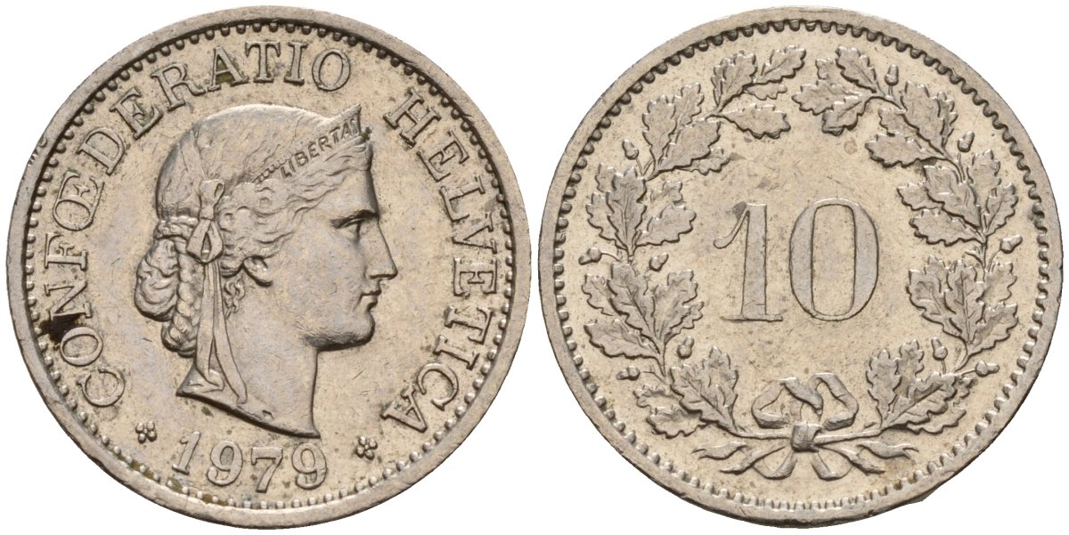Швейцария 10 раппенов 1979 KM 27 медно-никель 4189-425