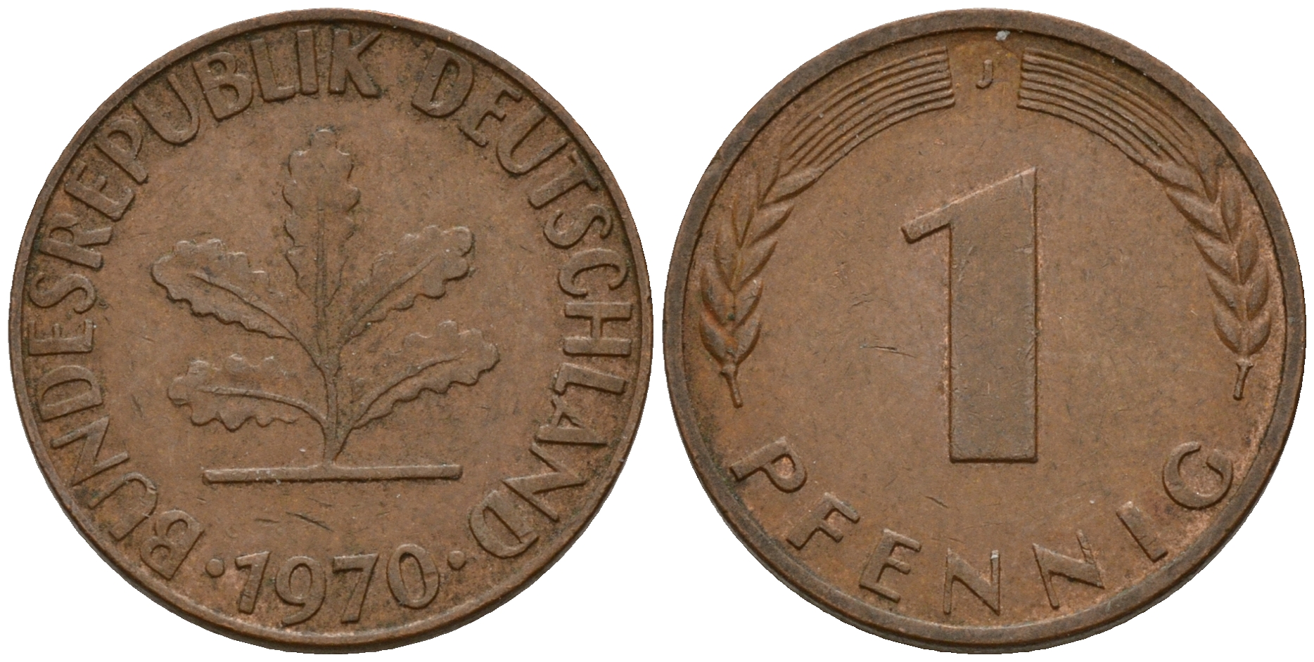 ФРГ 1 пфенниг 1970 J KM 105, J. 380 сталь плакированная медью    4598-449