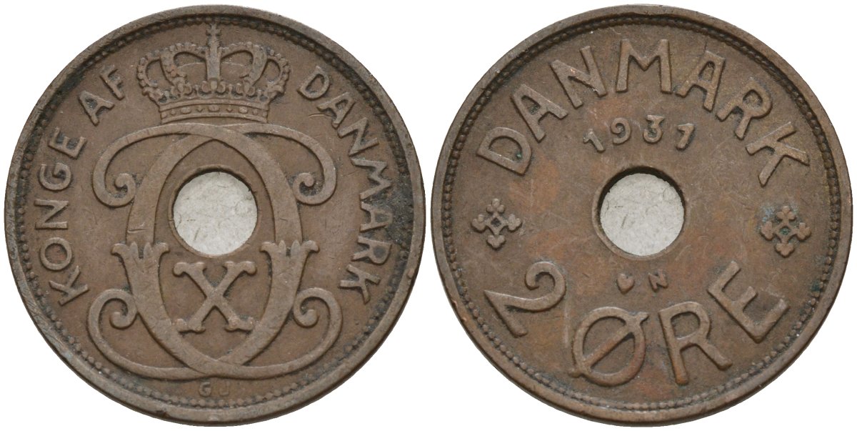 Дания 2 эре 1931 Кристиан X (1912-1947) KM 827 бронза 4147-511